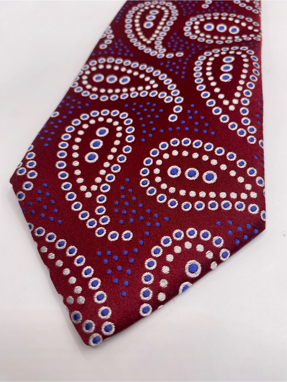 Turnbull & Asser Red Paisley Silk Tie with White & Blue Dots